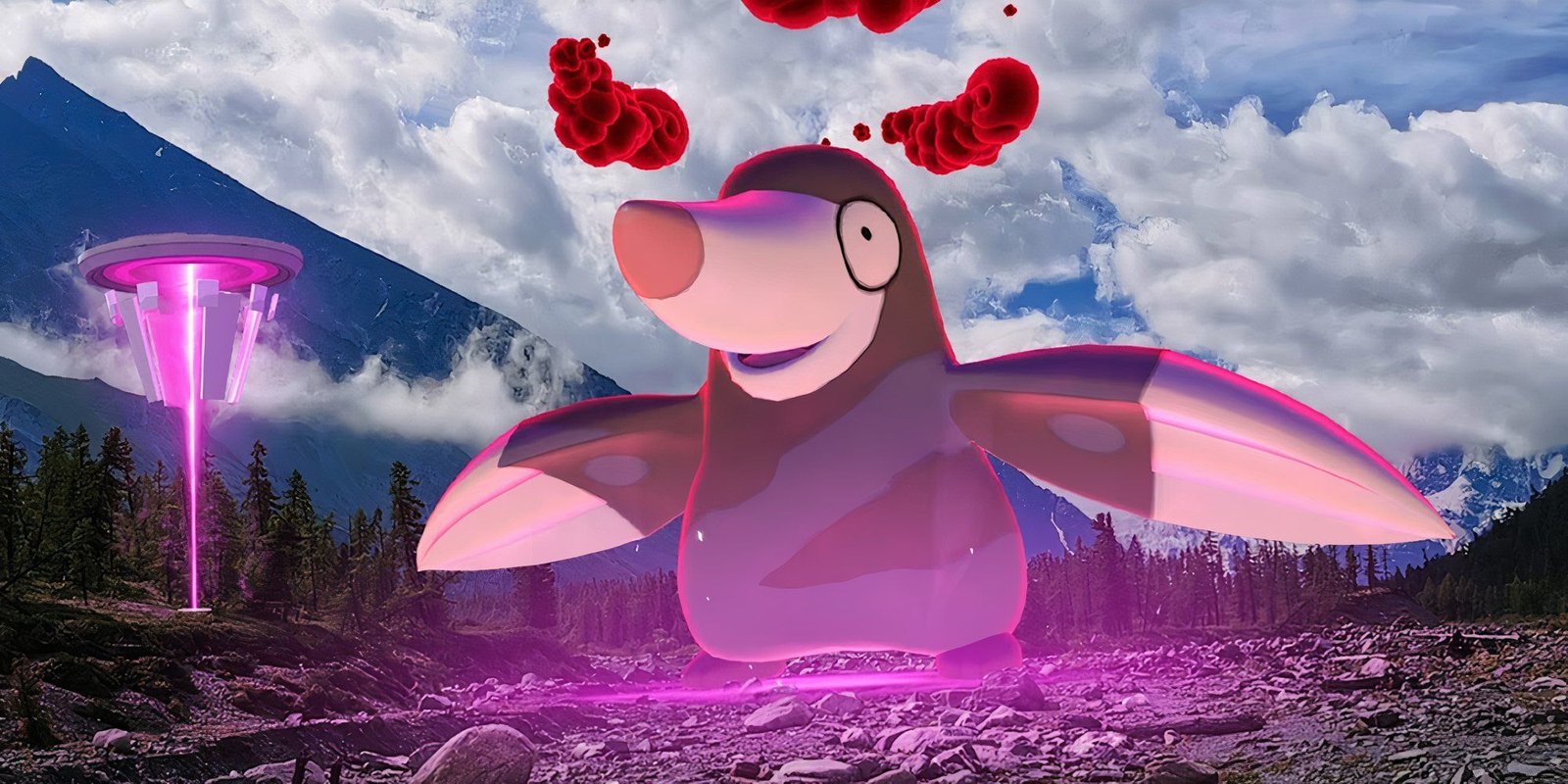 Pokemon Go’s Into The Wild Event Costs Over $300 All-In 1 Image of Dynamax Drilbur with a Power Spot in the background.