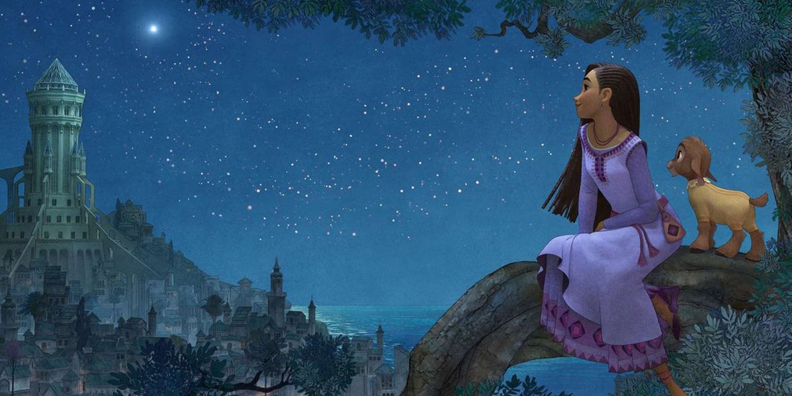 Asha and Valentino look up at the stars in Wish
