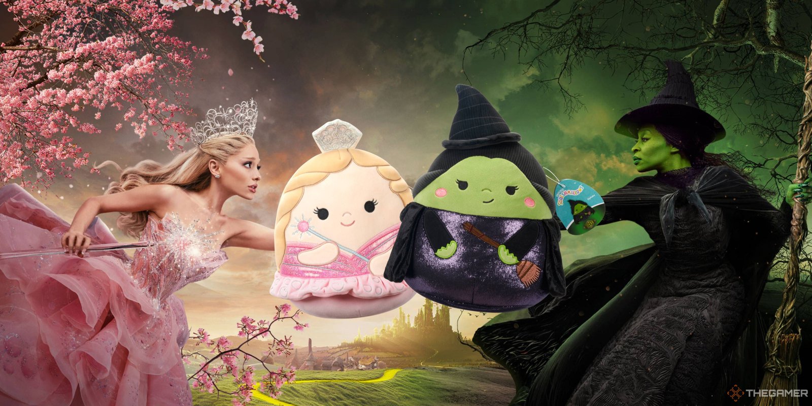 Wicked's Barbie Packaging Has A Link To An Adult Website Printed On It 1 glinda and elphapa from wicked with their squishmallows