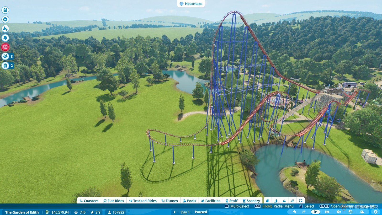 The player builds a custom coaster with a 50 meter vertical drop in Planet Coaster 2.