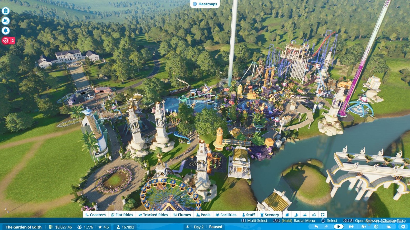 The player decorates Edith's Garden and reaches four and a half star in Planet Coaster 2.