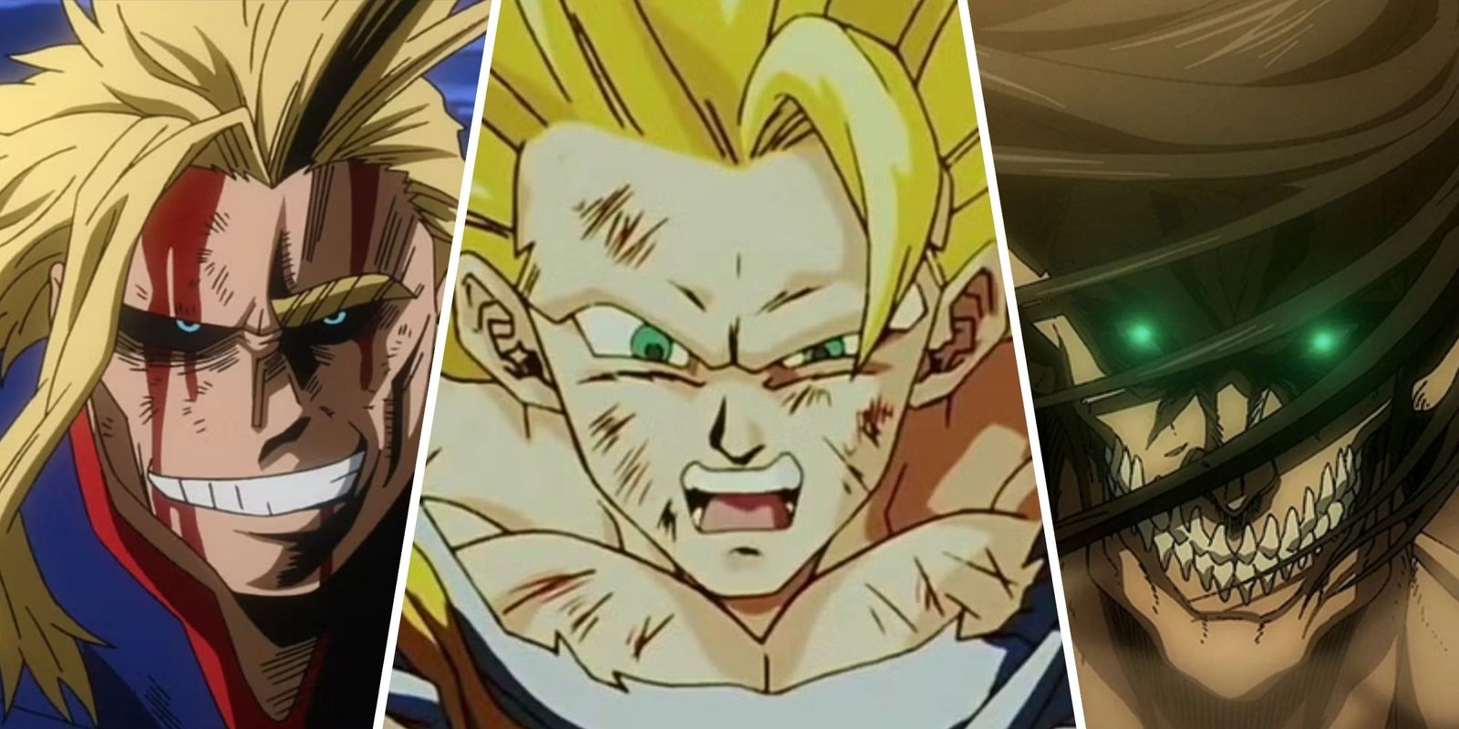 The Weirdest Quirks In My Hero Academia 4 Split image of All Might, Goku and the Attack Titan.