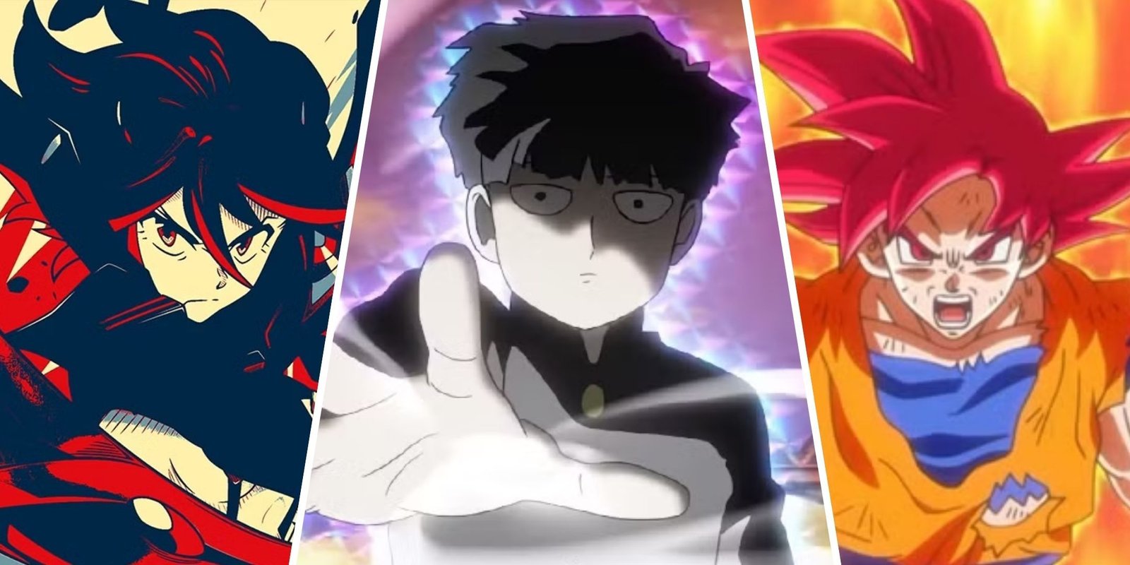 The Weirdest Quirks In My Hero Academia 6 Split image of Ryuko Matoi, Mob and Goku.