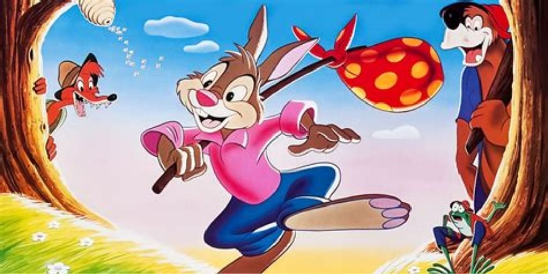 Br'er Rabbit, Br'er Fox, and Br'er Bear stand in an open field.