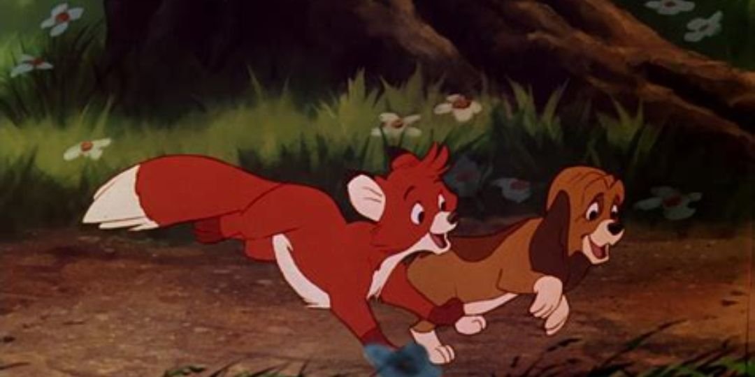 Copper and Tod go running.