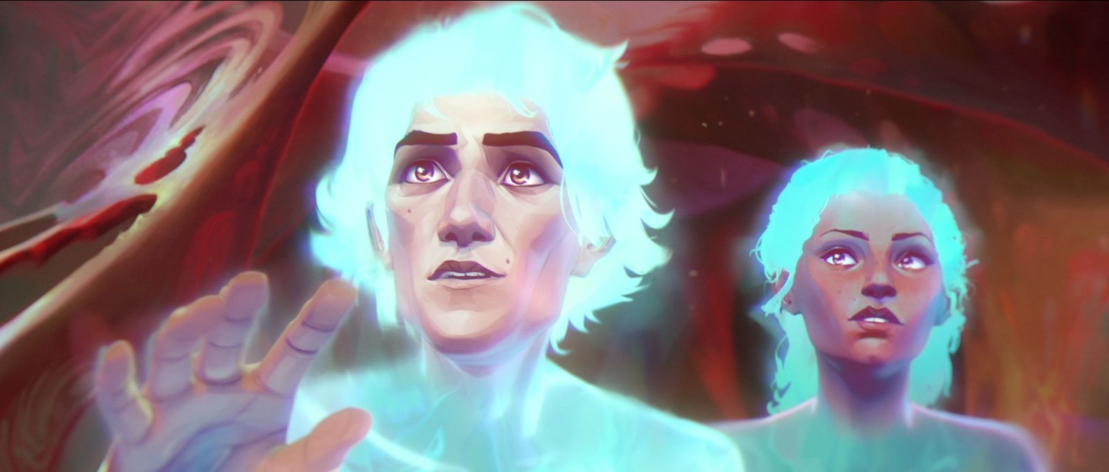 Viktor and his assistant travelling through the Arcane. 
