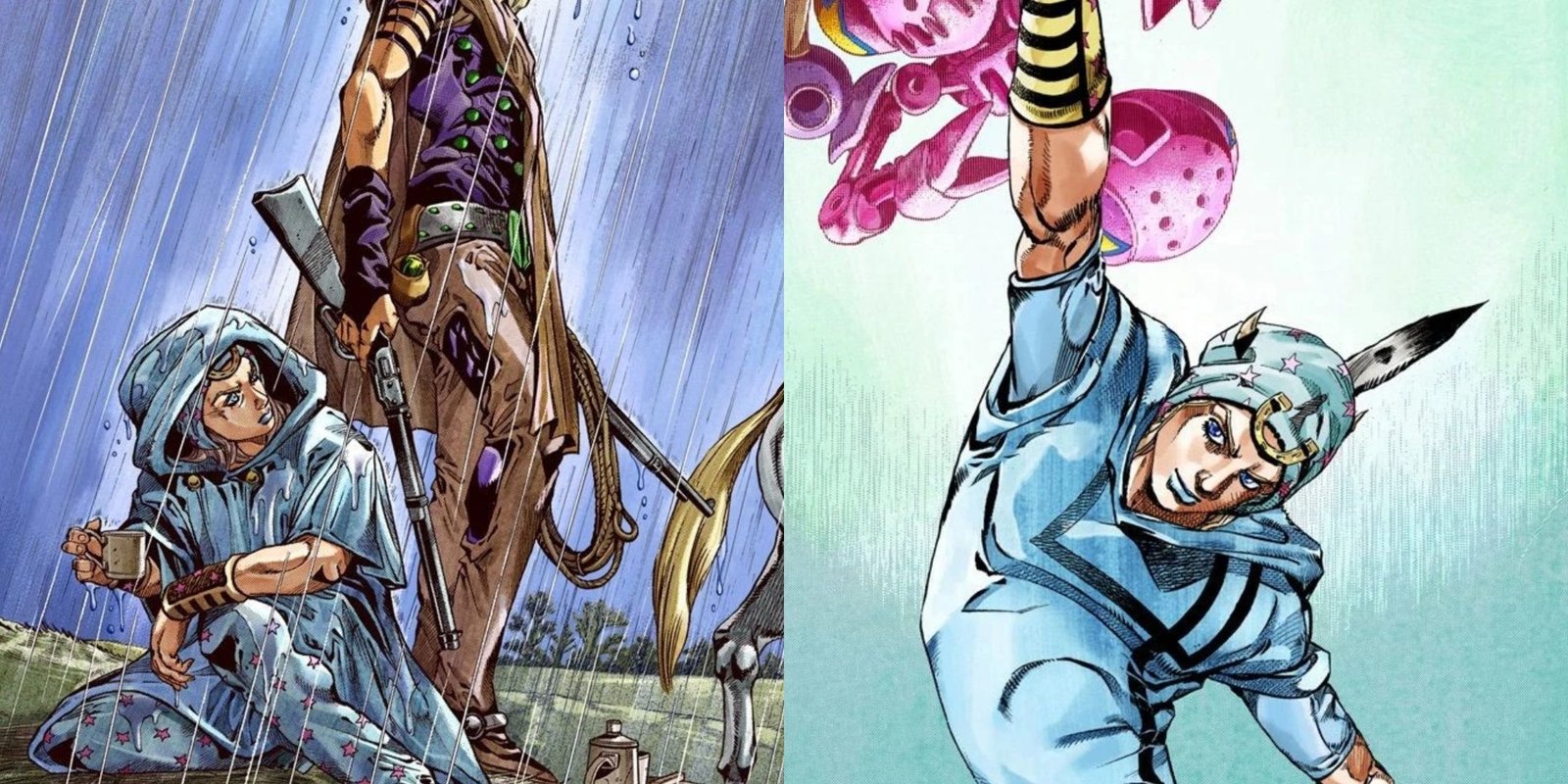 The Best Joestar In JoJo's Bizarre Adventure 7 Johnny Joestar in various poses from the Steel Ball Run Manga.
