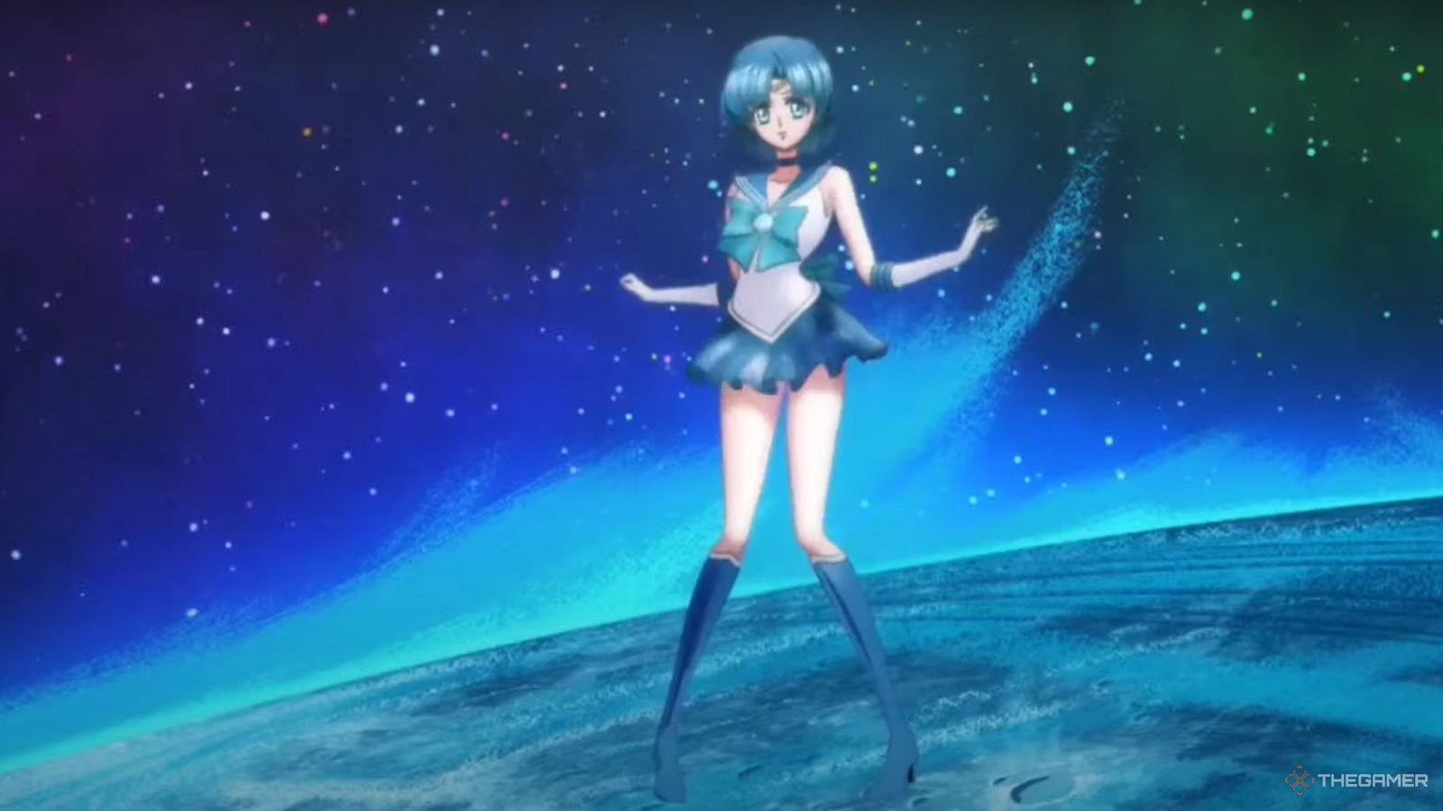 Sailor Mercury is in her transformation sequence.
