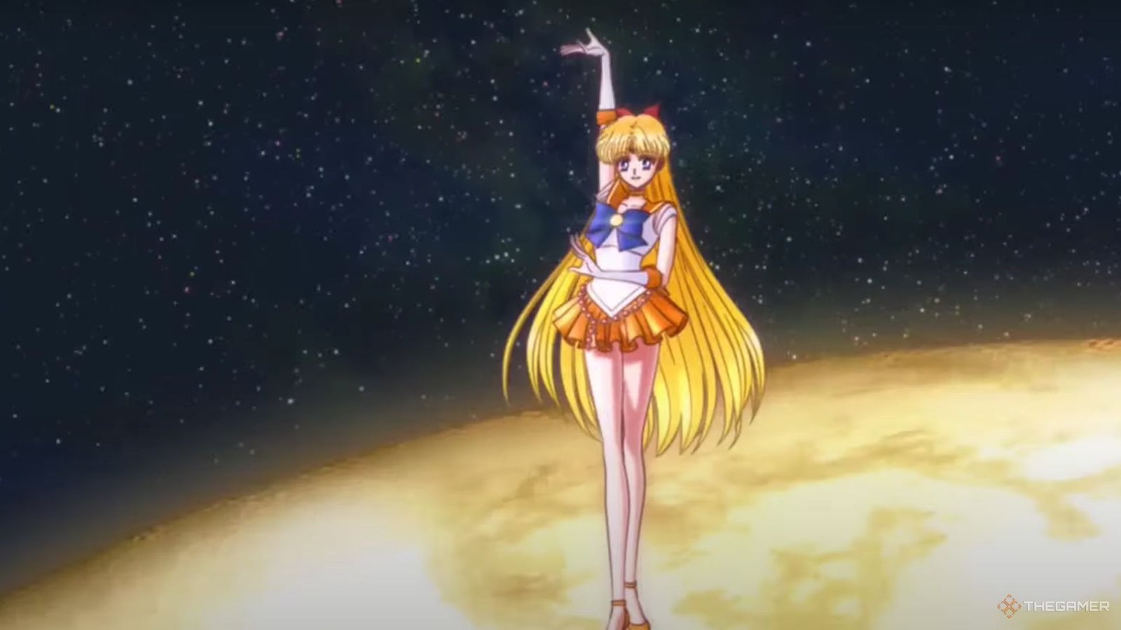 Sailor Venus is in her transformation sequence.