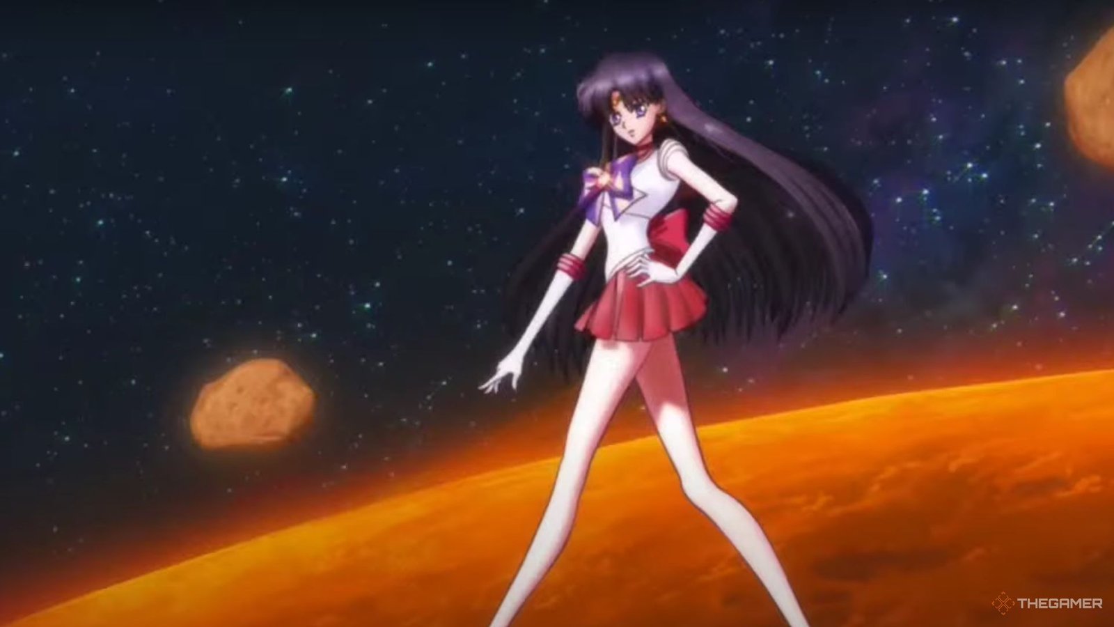 Sailor Mars is in her transformation sequence.