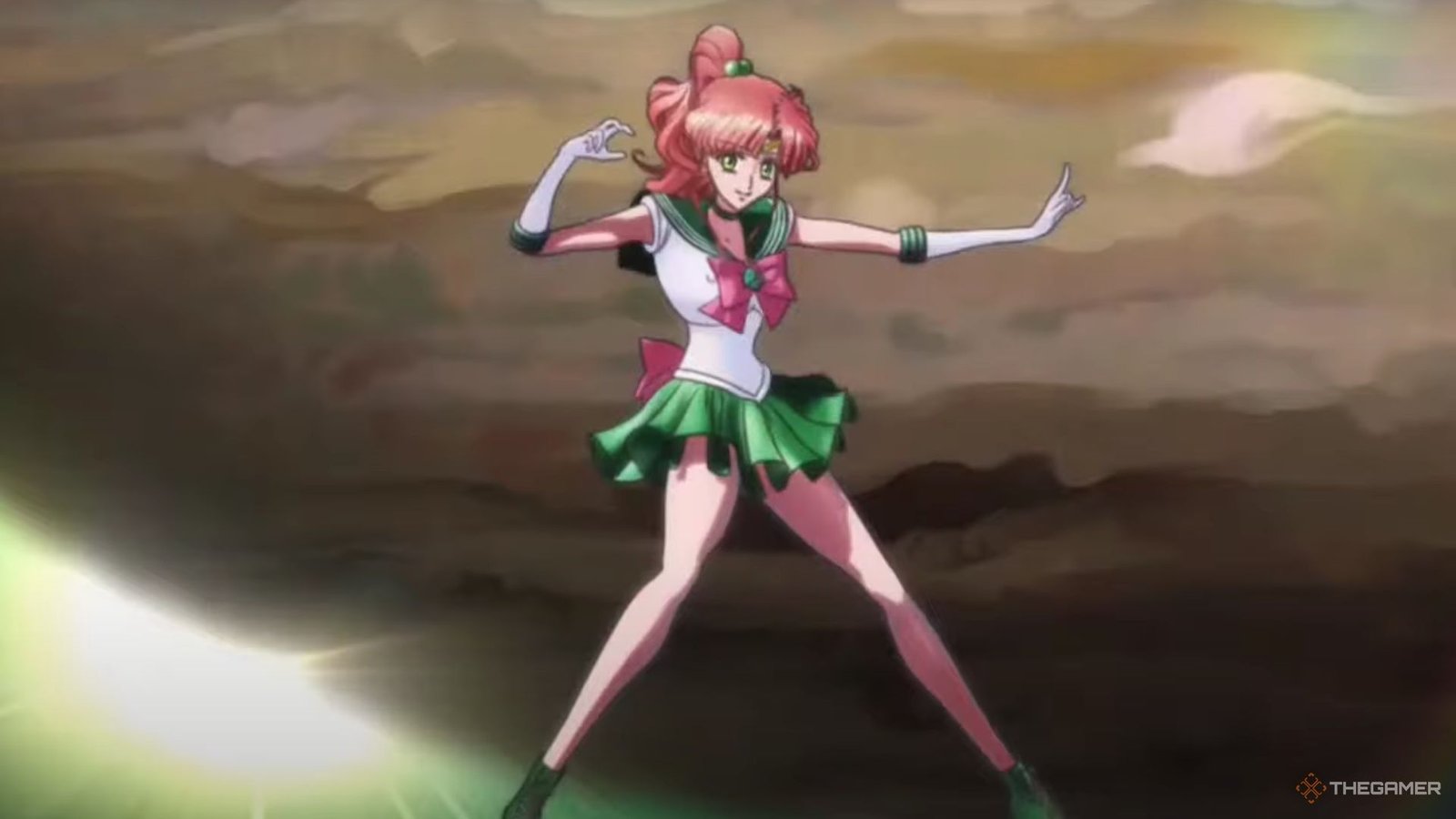 Sailor Jupiter is in her transformation sequence.