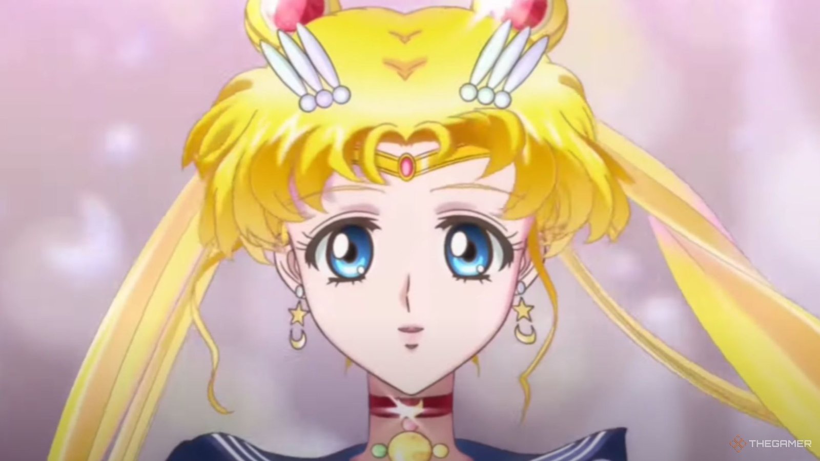 Sailor Moon is in her transformation sequence.
