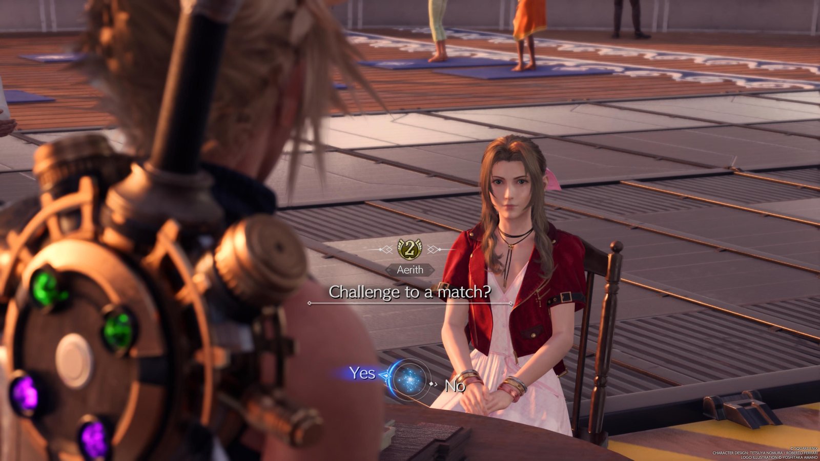 The Next Final Fantasy 7 Game Has To Stop With The Minigames 4 Cloud facing down Aerith at the Queen's Blood Invitational