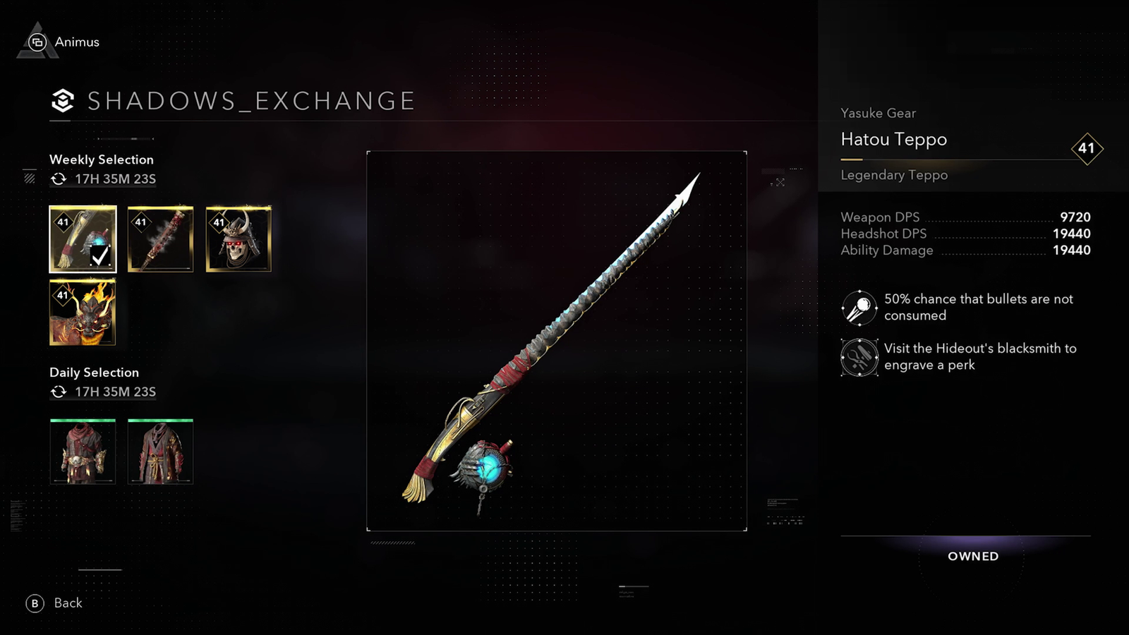 Equipment and cosmetics in the Assassin's Creed Shadows Animus Hub