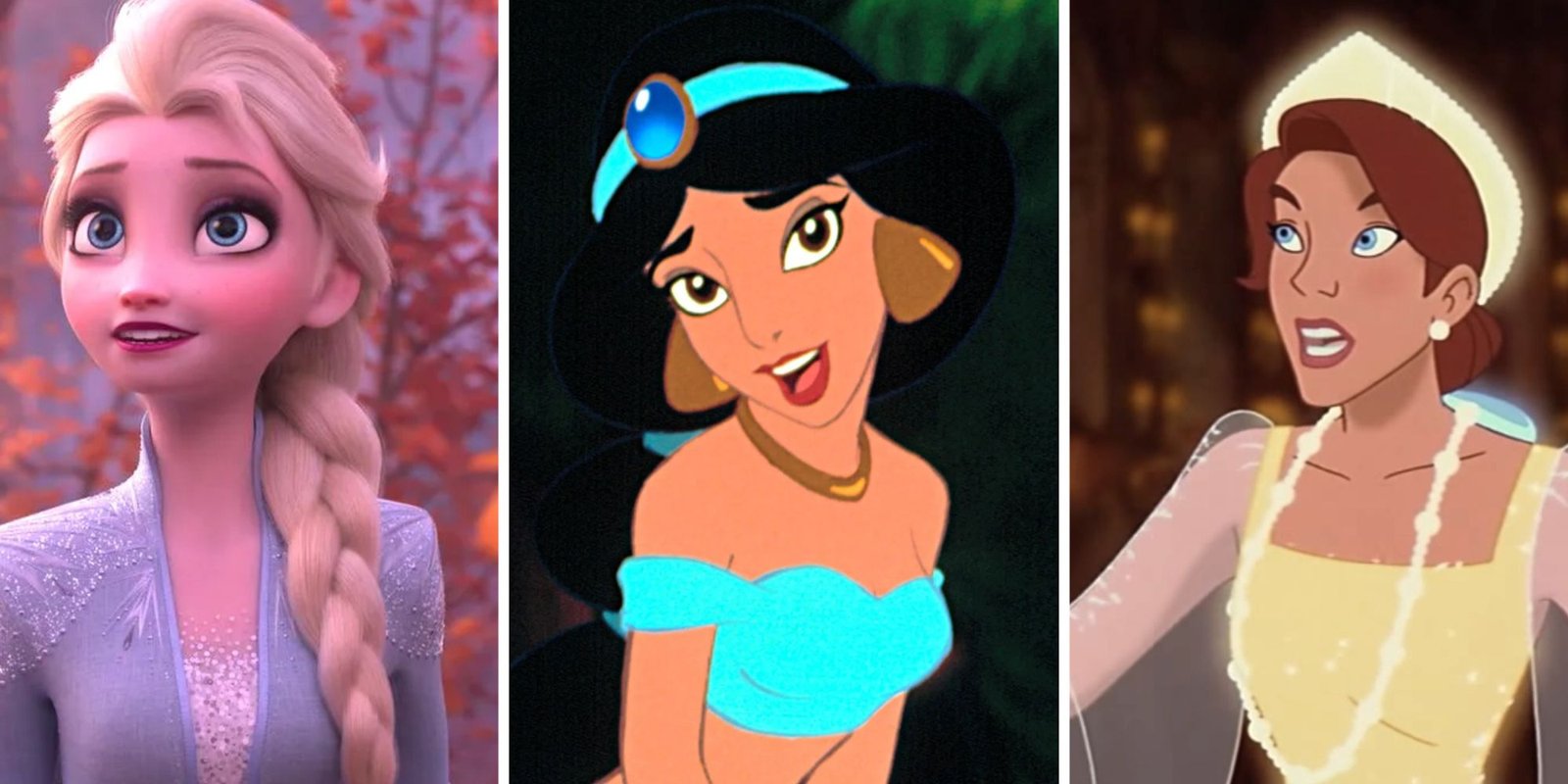 Disney VHS Tapes With Ridiculous Price Tags 17 From left to right, Elsa from the movie Frozen II, Jasmine from the movie Aladdin, and Anastasia from the movie Anastasia