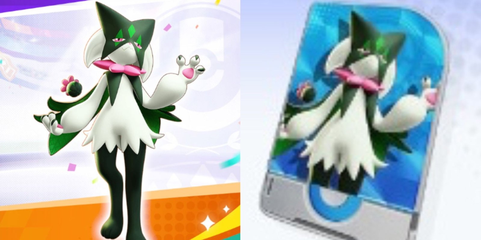 How To Make A Psyduck Build In Pokemon Unite 1 A split image of Meowscarada's introduction banner and its Unite License in Pokemon Unite.