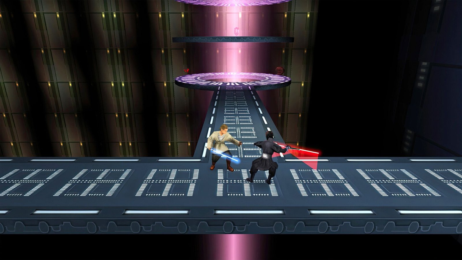 Obi-Wan fights Darth Maul in Star Wars: Jedi Power Battles. 