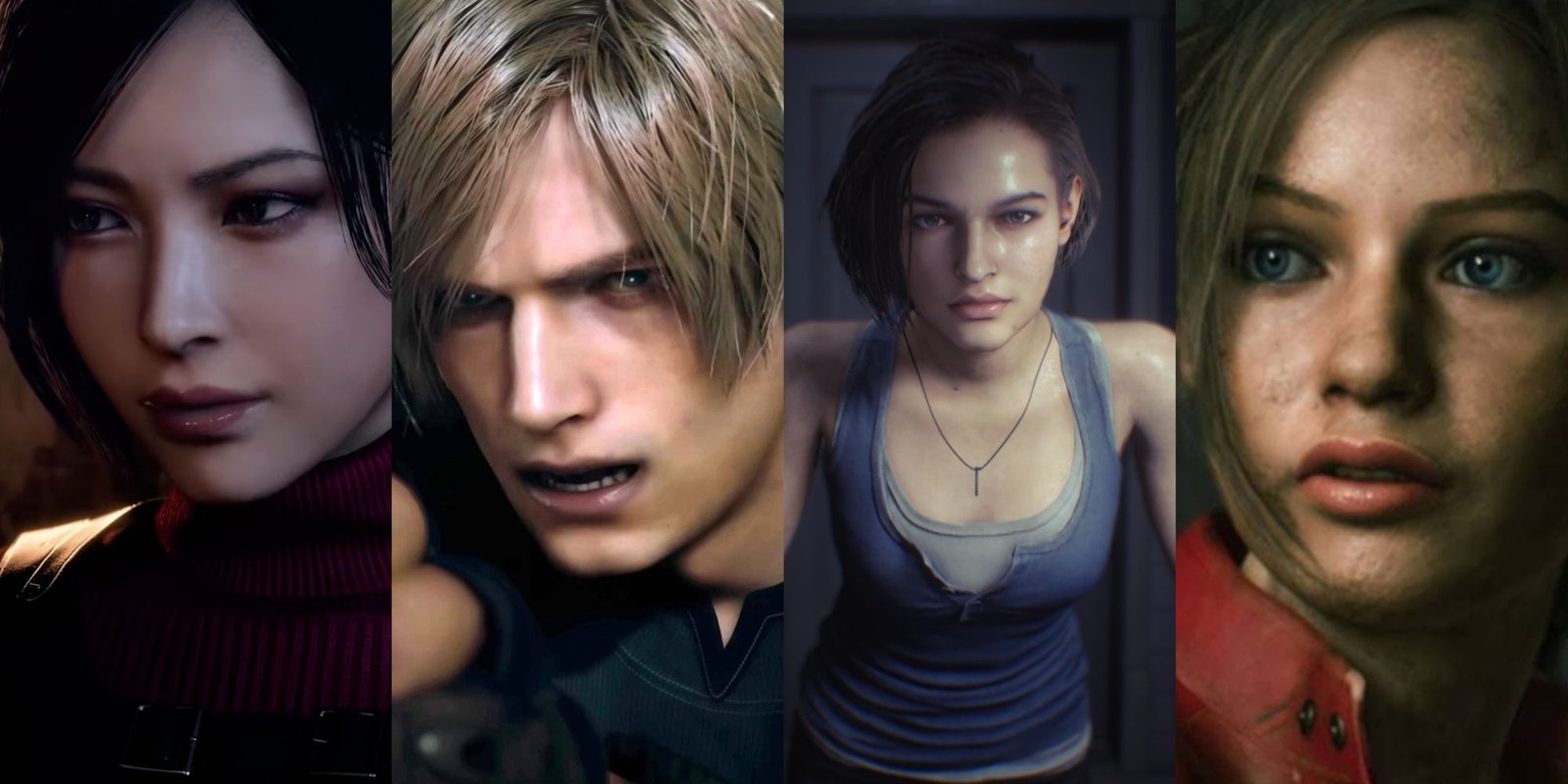 Ranking Resident Evil Characters But Number Of Appearances 1 A collage showing the faces of Ada, Leon, Jill, and Claire.