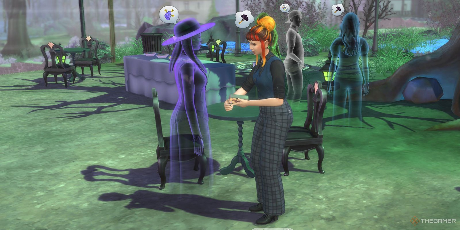 The Sims 4 Life and Death Alpha Build A ghost sim getting a tarot reading.