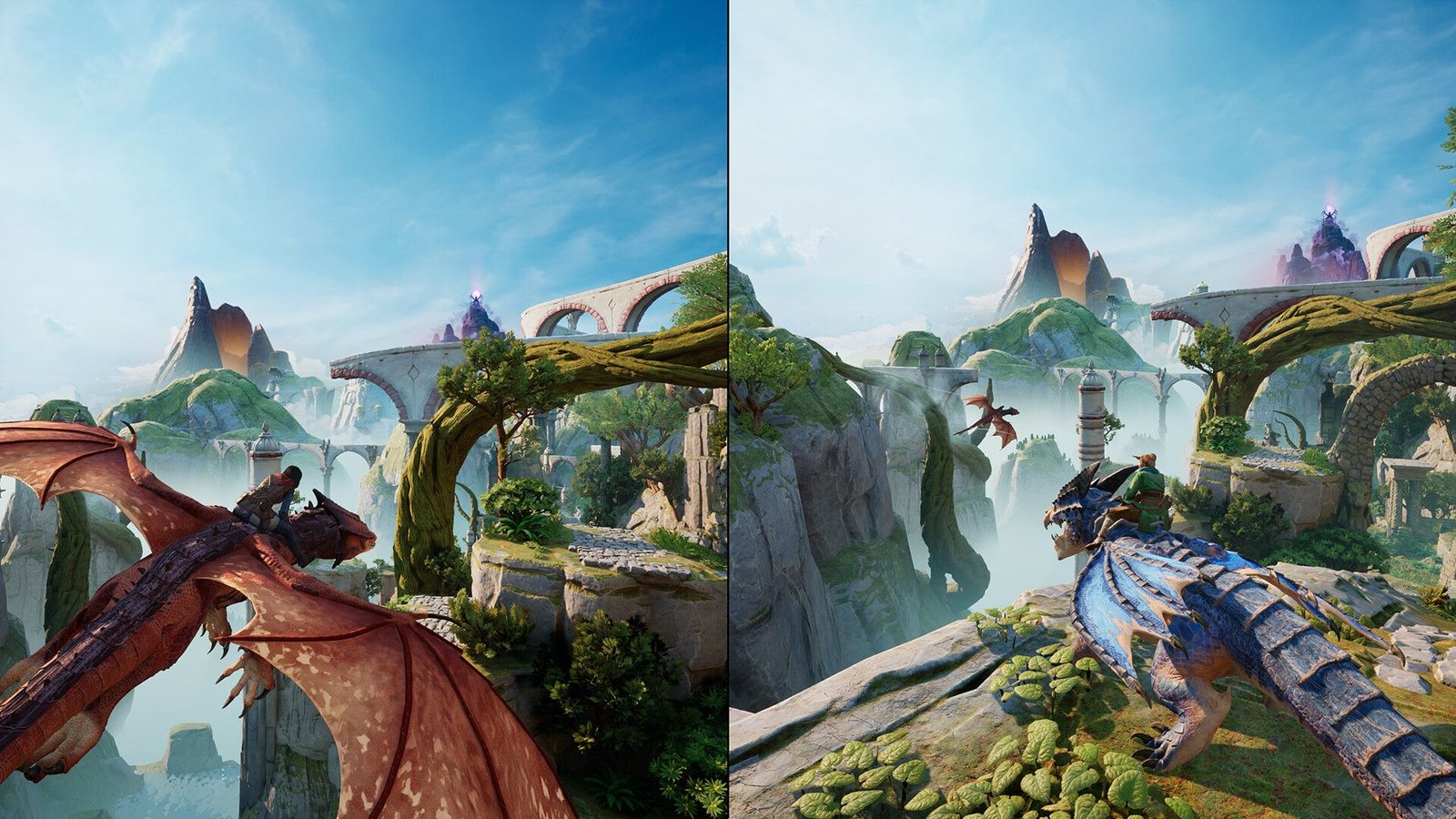 Split Fiction Better Not Be Spoiling All Of Its Surprises 3 Two players fly dragons across a fantasy land in Split Fiction.