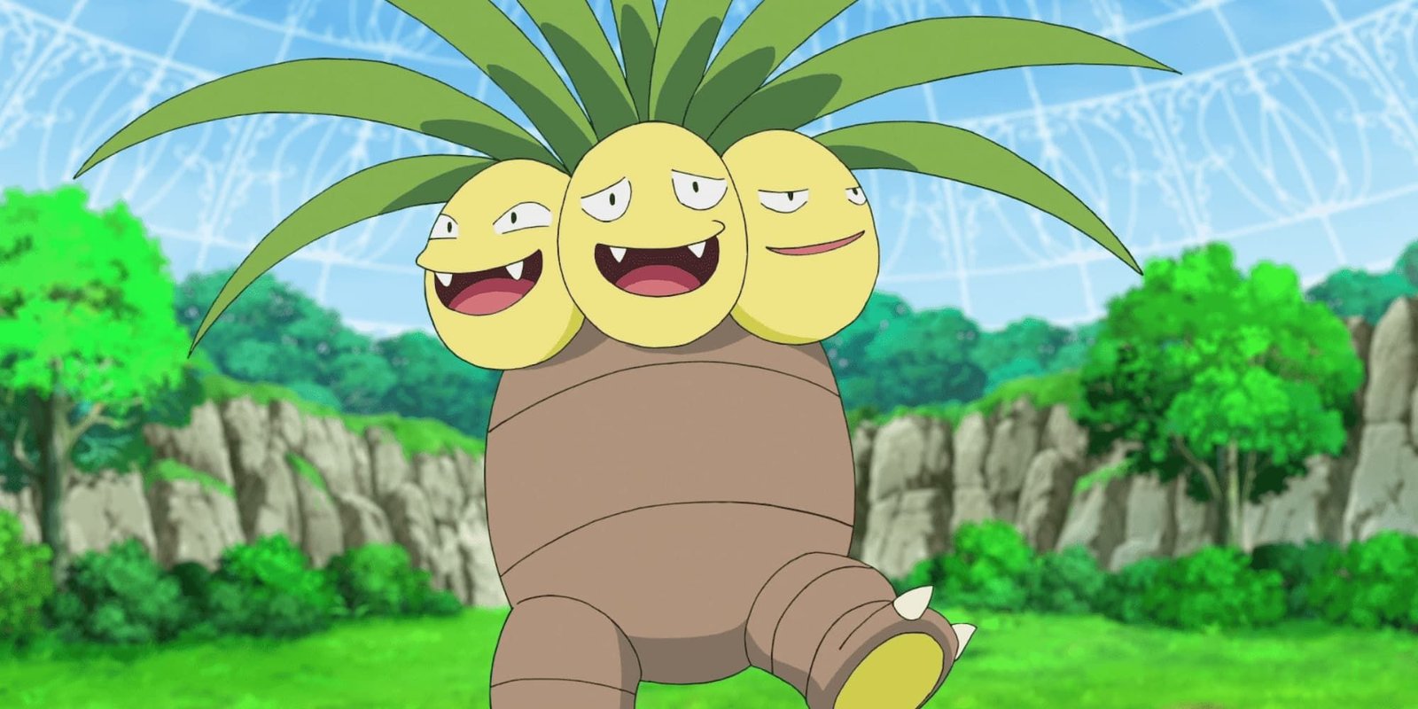 Exeggutor smiles and runs foward in Pokemon.