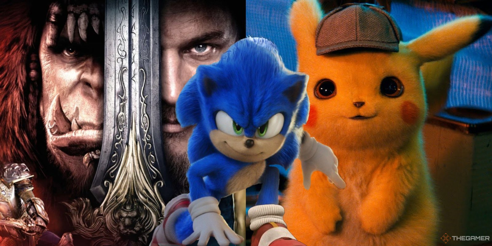 Sonic's Latest Squishmallows Include New Shadow And Amy Designs 2 sonic taking a knee in front of a warcraft movie poster and detective pikachu.