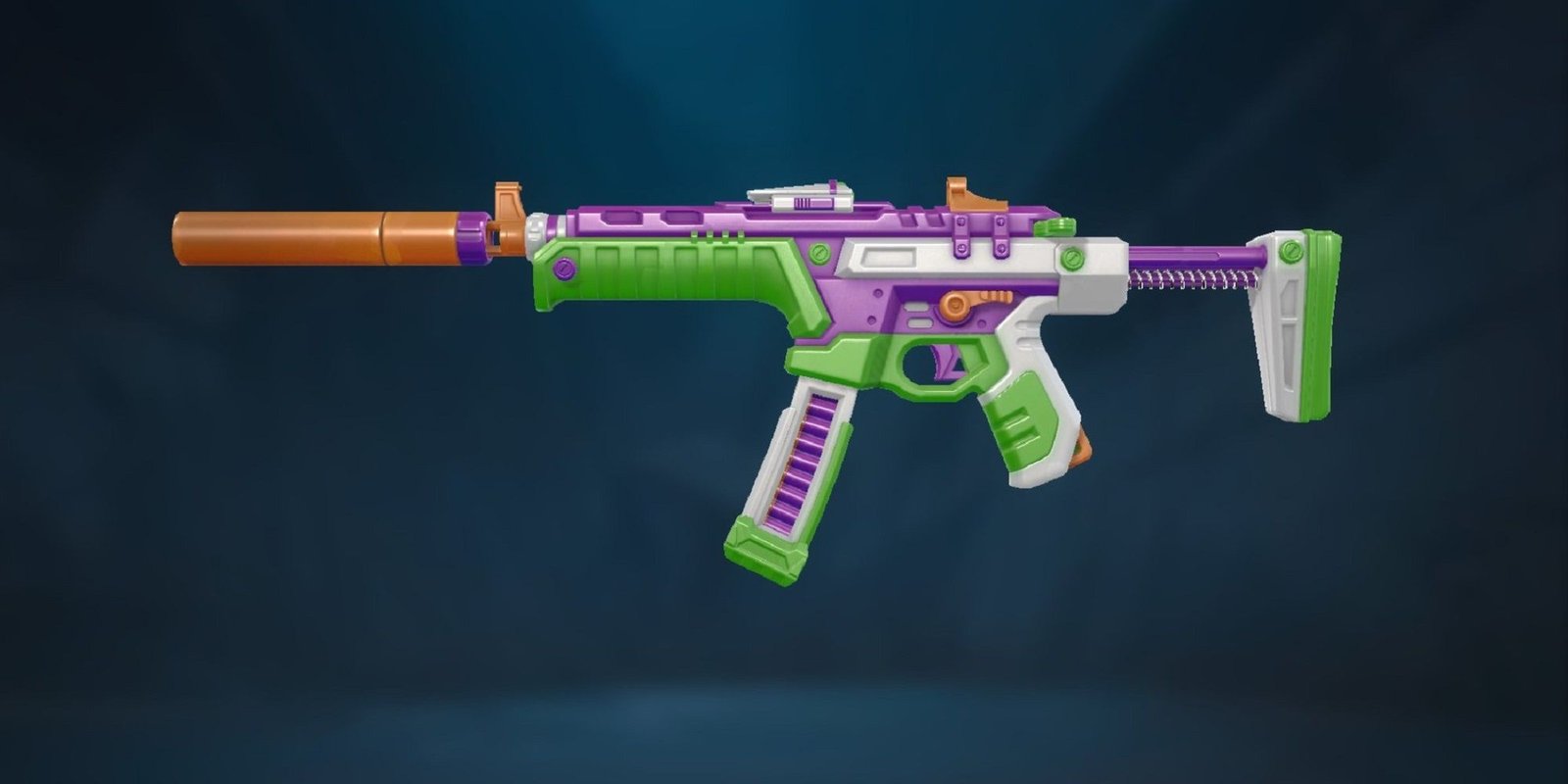 Showcasing the BlastX Spectre skin's default white variant in Valorant's Collection menu.