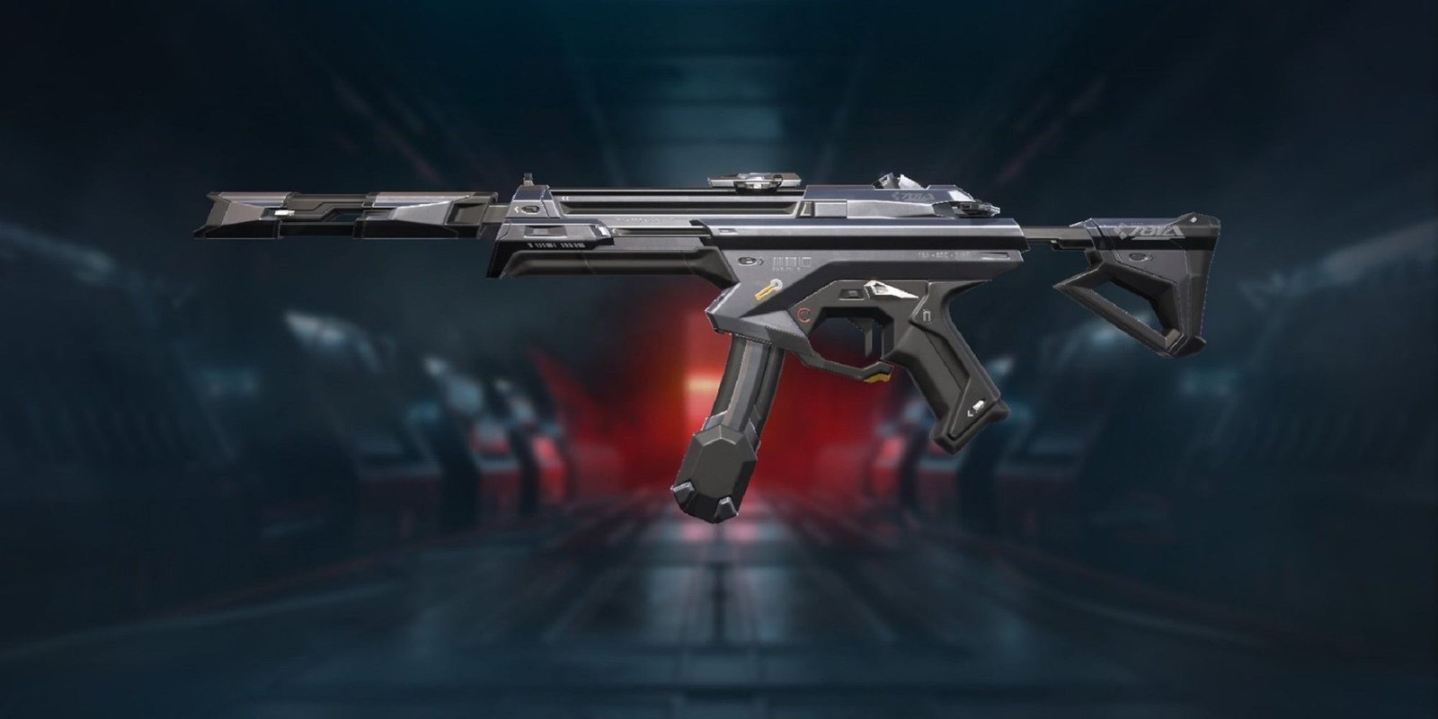 Showcasing the Protocol 781-A Spectre skin's black variant in Valorant's Collection menu.