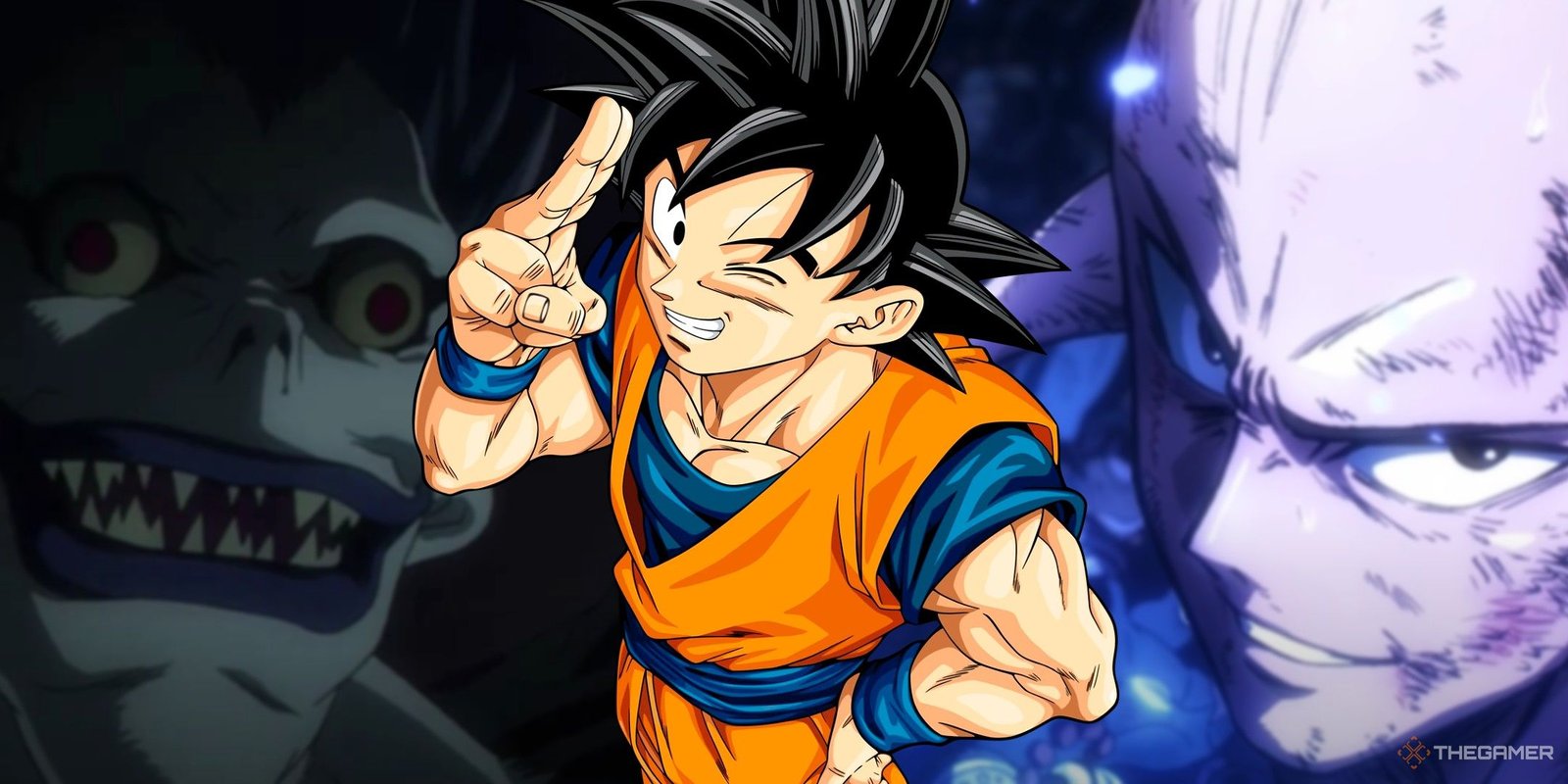 Anime Characters With The Same Voice Actor 11 collague showing a shinigami from death note, saitama from one punch man, and goku from dragon ball