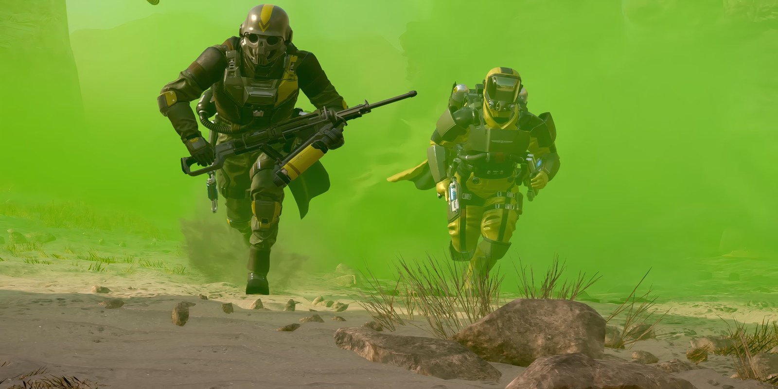 Helldivers 2 Players Share Sexist Abuse Encountered In Game 1 helldivers 2 players in front of a green poisonous cloud