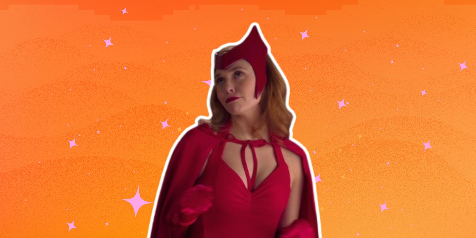 Yellowjackets Star Warns Season Three Will Only Get Darker In Episode Six 5 Elizabeth Olsen as Scarlet Witch on orange background