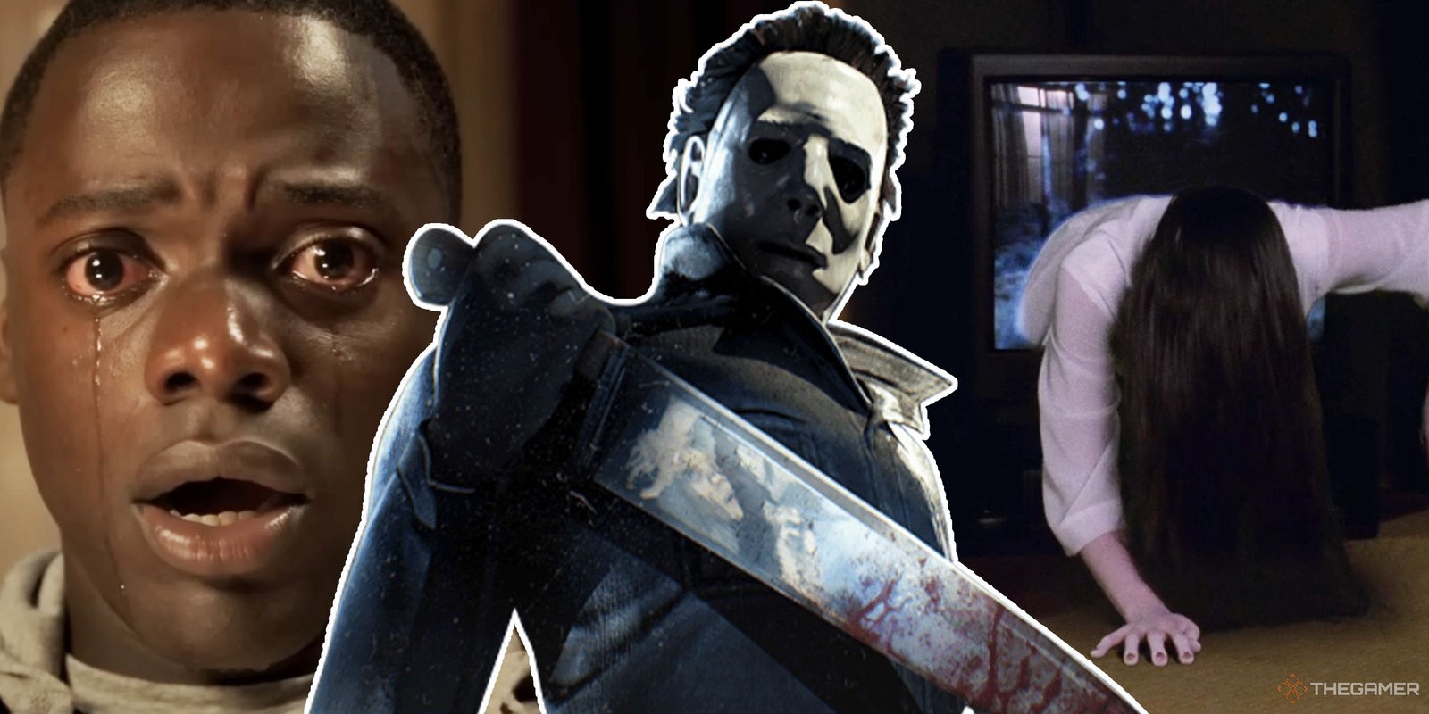 The Best Movies Distributed By Blumhouse 5 A split image of Chris Washington from Get Out, Michael Myers from Halloween, and Sadako Yamamura from Ring.