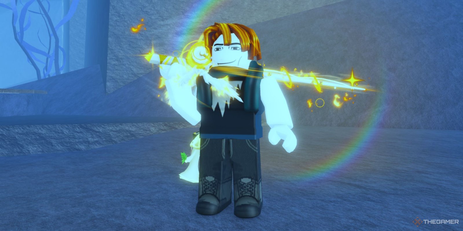 Best Enchanted Night Outfits In Roblox: Dress To Impress 7 The player character holds a fishing rod in The Veil Of The Forsaken area in Fisch.