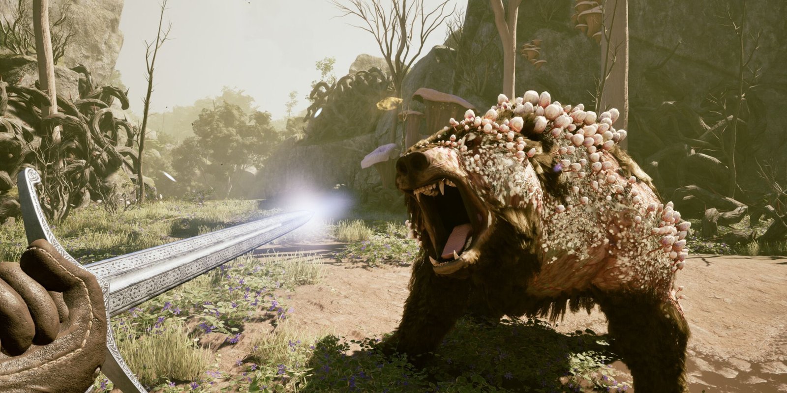 Twitch Updates Terms Of Service, Cheating Bans 3 Avowed, a grizzly bear enemy covered in Dreamscourge mushrooms.
