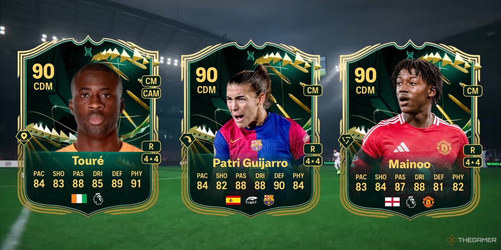 The Best King Of Egypt 2 Evolution Picks In EA Sports FC 25 4 Image showing Touré, Guijarro, and Mainoo card against a faded pitch background.