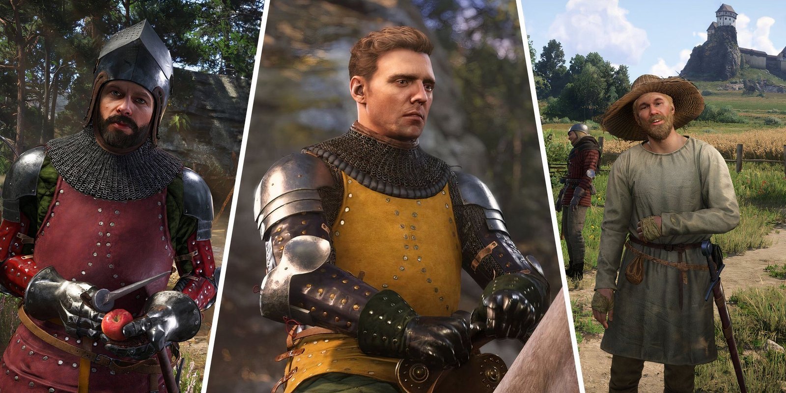 Things We Wish We Knew Before Playing Atelier Yumia 4 split image showing an armored bandit, henry of skalitz, and a villager from kingdom come deliverance 2.