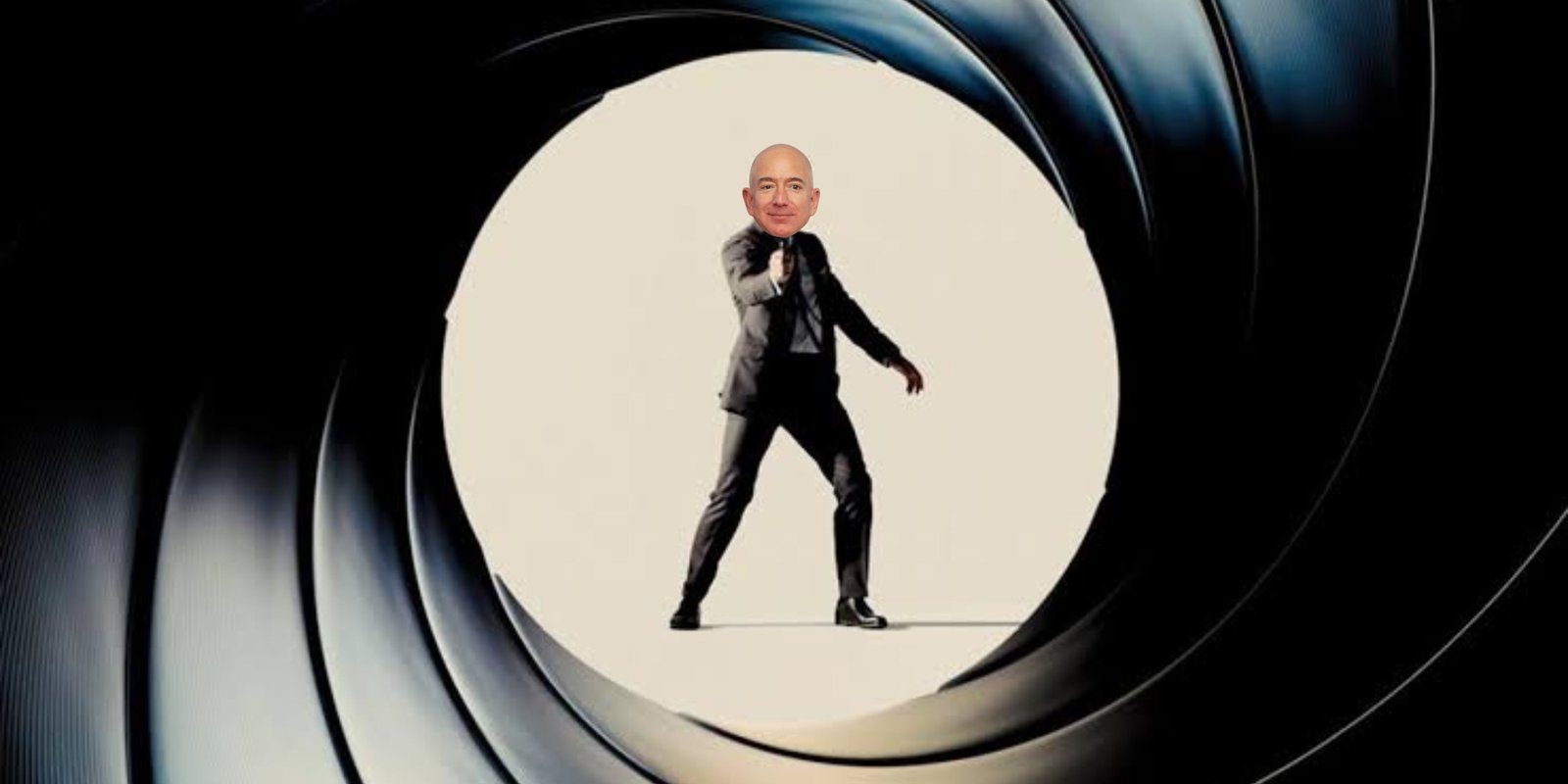 Amazon Prime Is Spoiling Films 5 Bond looking down the gun barrel with Jeff Bezos as James Bond