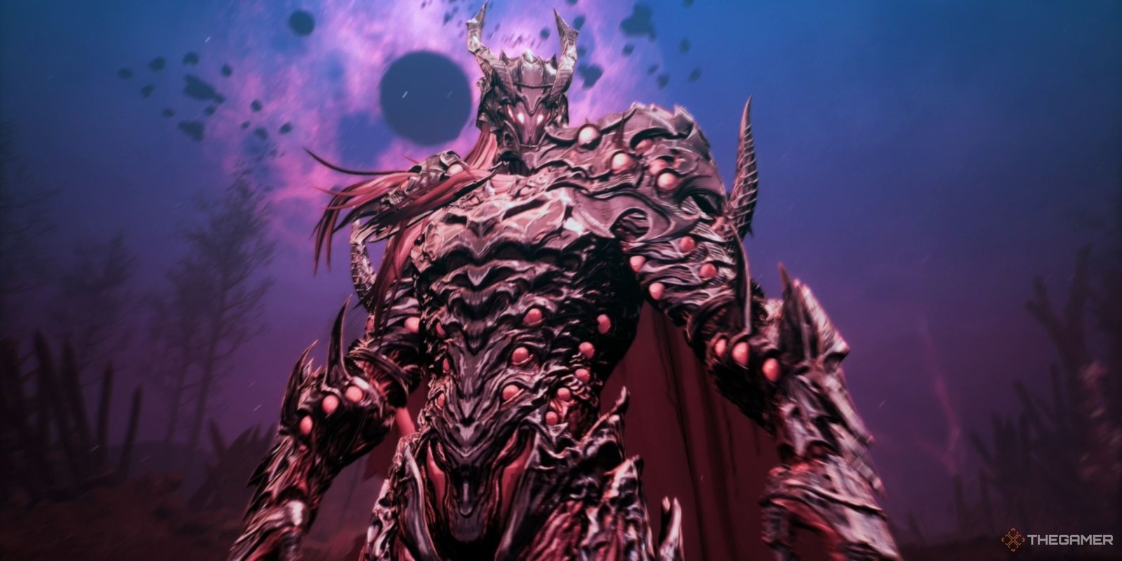The Blade Phantom standing ominously in front of a black hole in The First Berserker: Khazan.