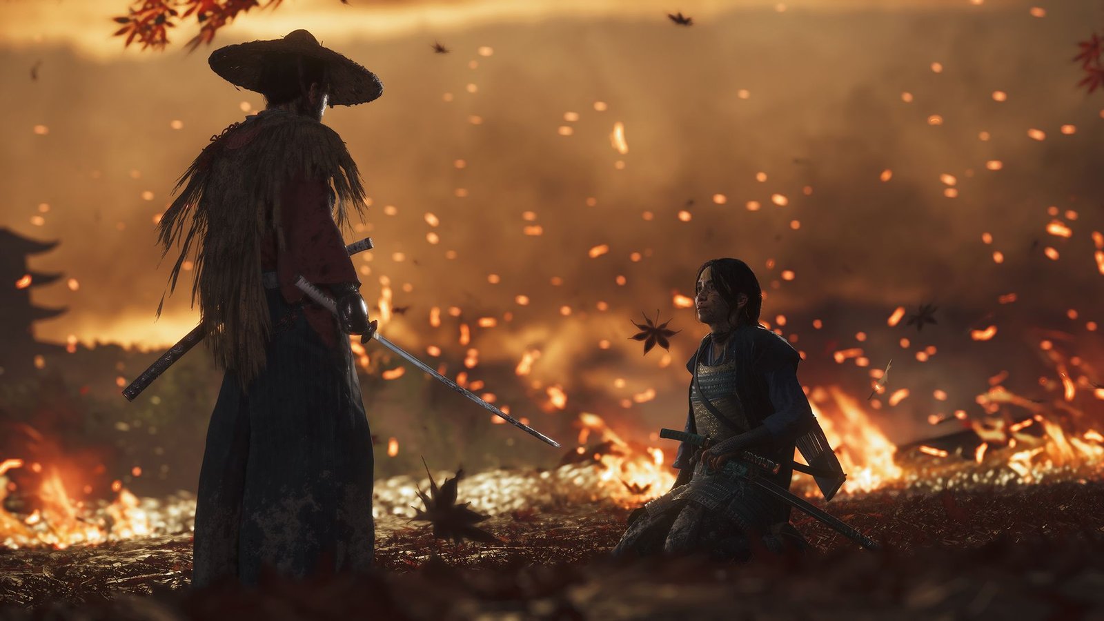 Ghost of Tsushima screenshot of Jin with Lady Masako.