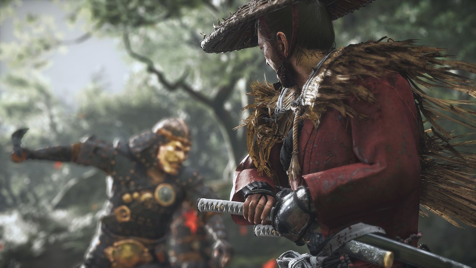 Ghost of Tsushima screenshot of Jin before a combat encounter.