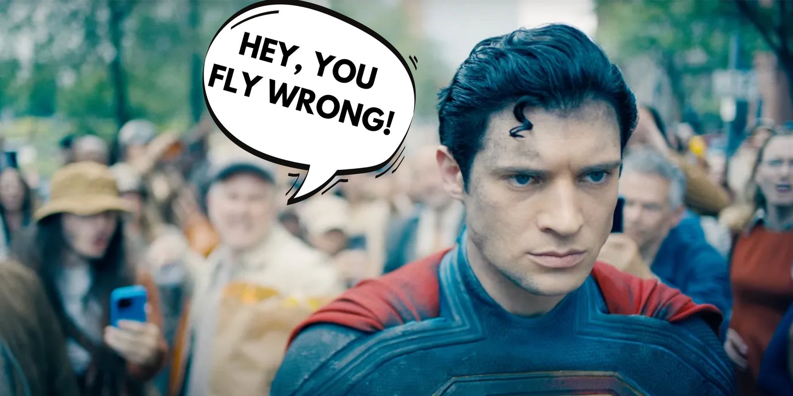 The Gorge Is The Most Video Game Movie To Not Be A Video Game 3 Man in crowd telling Superman he flies wrong