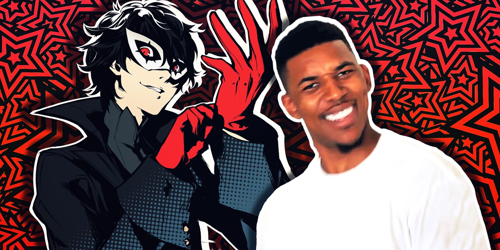 Gamers Deserve Persona 6 Before Persona 4 Remake 4 Joker from Persona 5 standing behind a man looking confused.