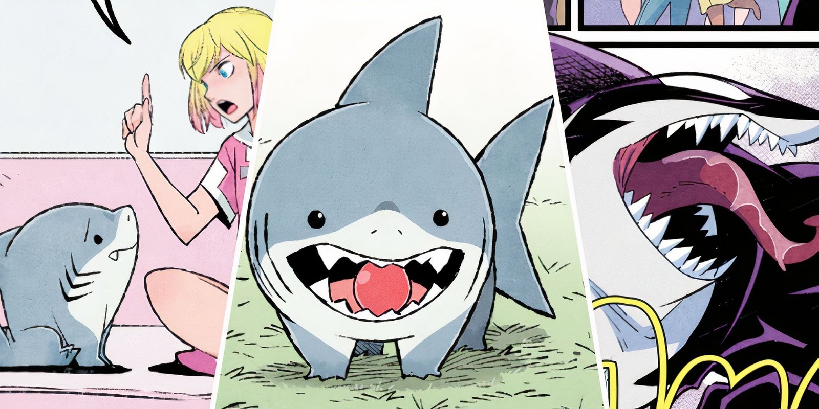 Underrated Characters Who Should Be In Marvel Rivals 5 Gwenpool Telling Jeff The Land Shark Off Alongside Images Of Jeff Holding A Ball In His Mouth And A Venomized Jeff