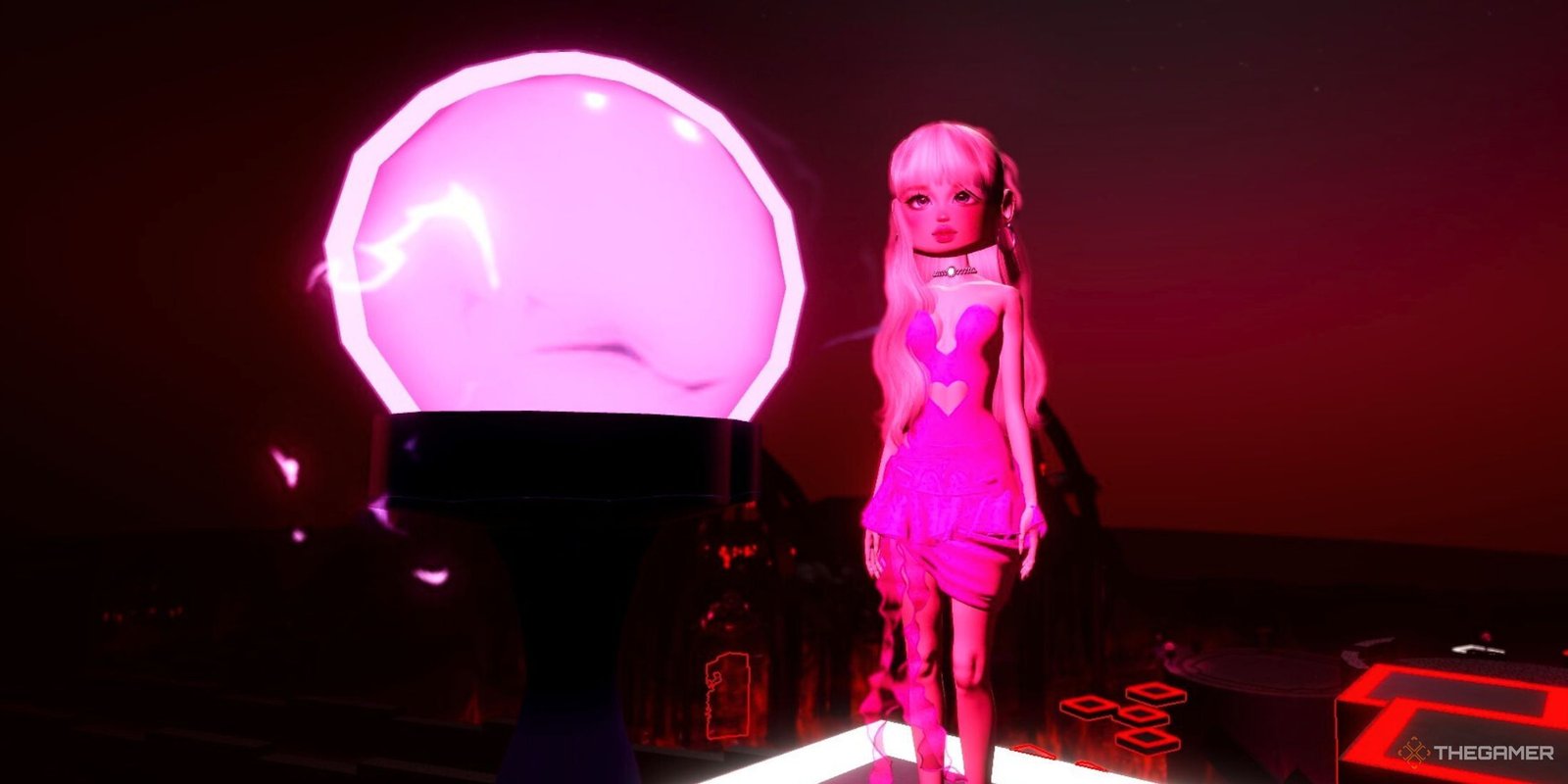 Best Enchanted Night Outfits In Roblox: Dress To Impress 1 A photo of Dress to Impress character looking at an orb.