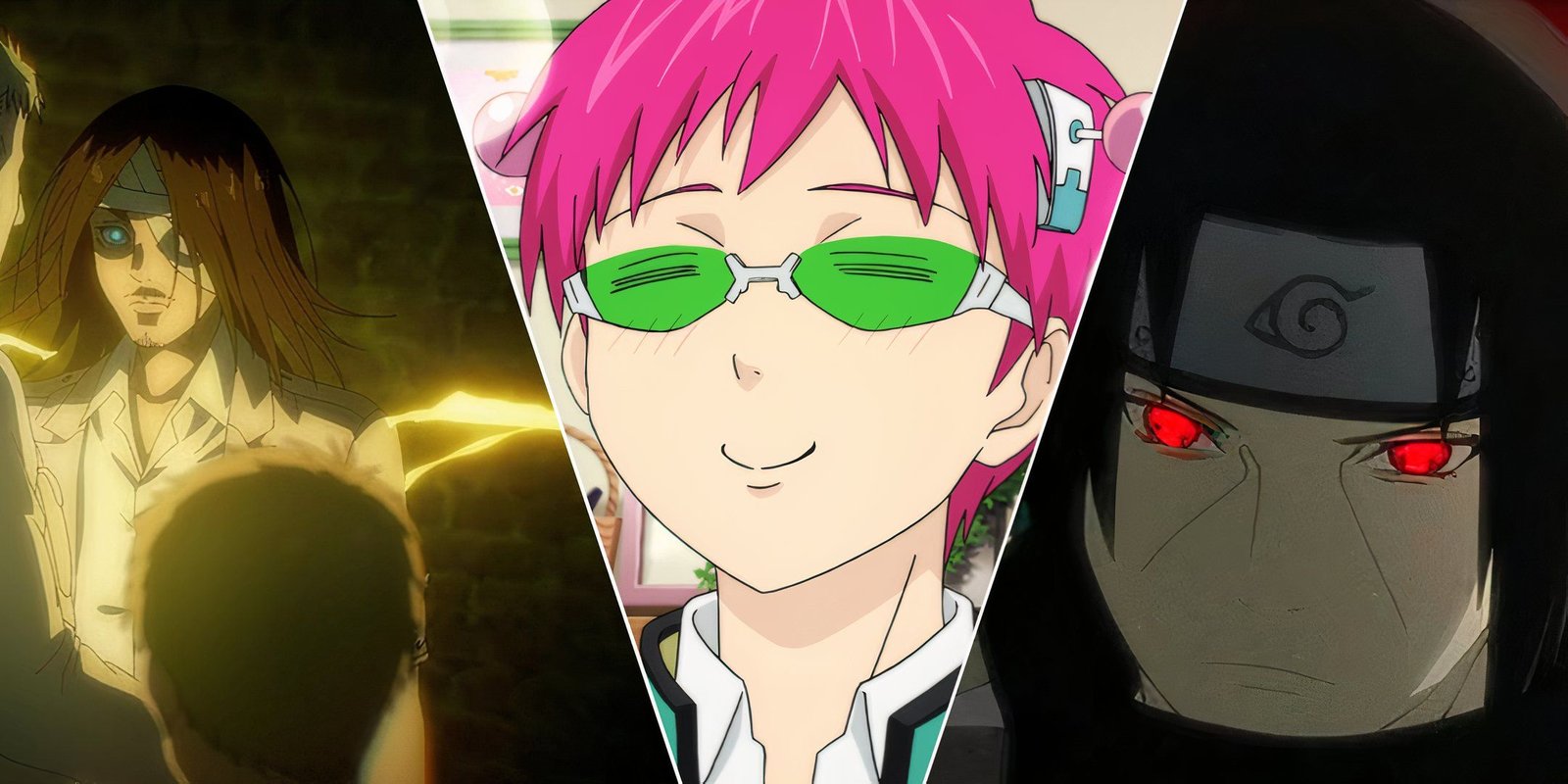 Best Fights In Bleach 1 Attack on Titan's Eren, Saiki K, and Itachi Uchiha from Naruto.