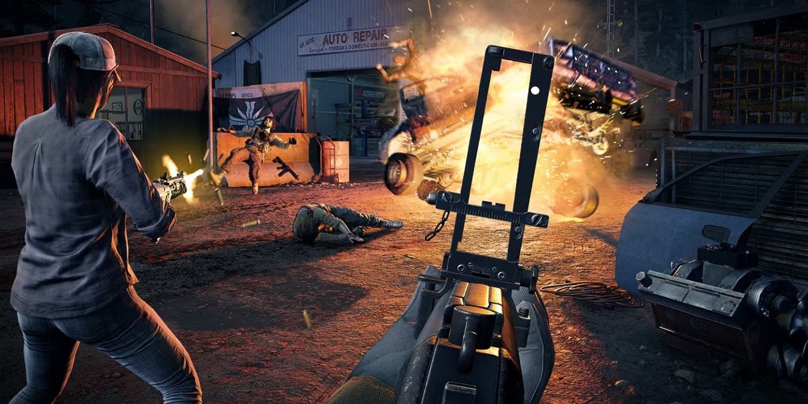 Night shooting at explosions in Far Cry 5.