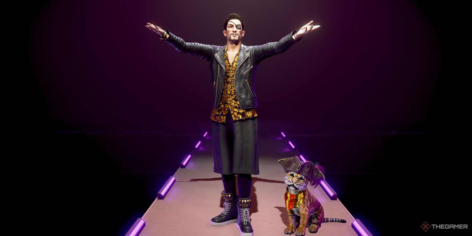 How To Catch Bugs And Fish In LaD: Pirate Yakuza In Hawaii 1 Majima in Zhao's outfit with Goro the tiger in Like a Dragon Pirate Yakuza in Hawaii.