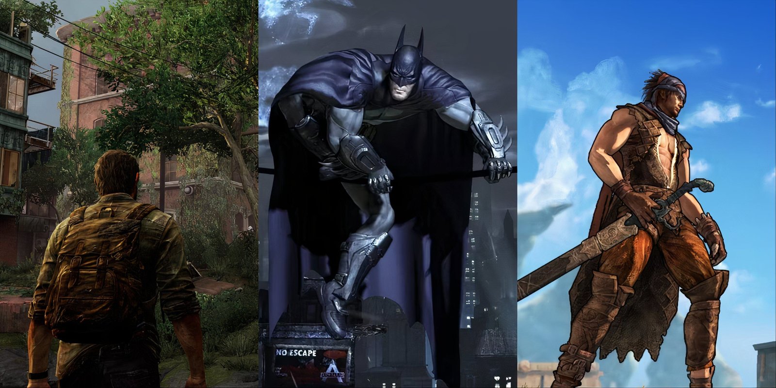 Is Tomb Raider 4-6 Remastered Better Than 1-3 Remastered? 1 A collage showing Joel from The Last of Us, Batman from the Arkham series, and the Prince of Prince of Persia's Reboot.