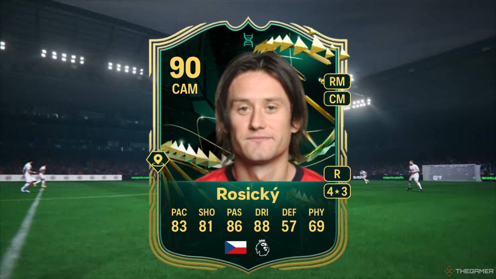 Image showing Rosický card against a faded pitch background.