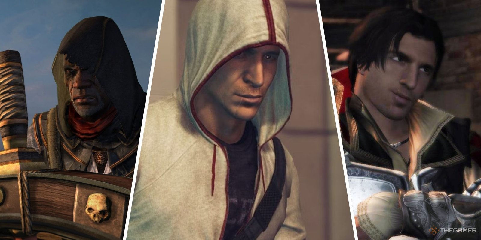 The Best Women Characters In The Assassin's Creed Series 1 Featured Image containing screenshots of Adewale, Desmond Miles, and Ezio.